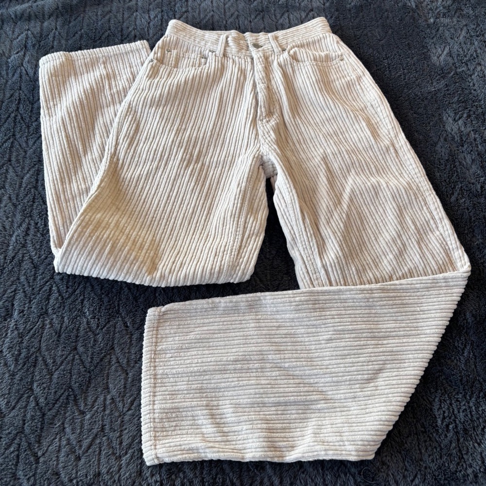 BDG High-Rise Baggy Corduroy Pants Cream Off-White Wide Wale Urban Outfitter Y2K